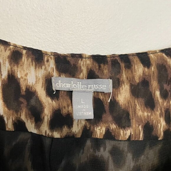 CHARLOTTE RUSSE Brown Black Cheetah Leopard Animal Print Scalloped Hem Crop Top - Picture 3 of 10